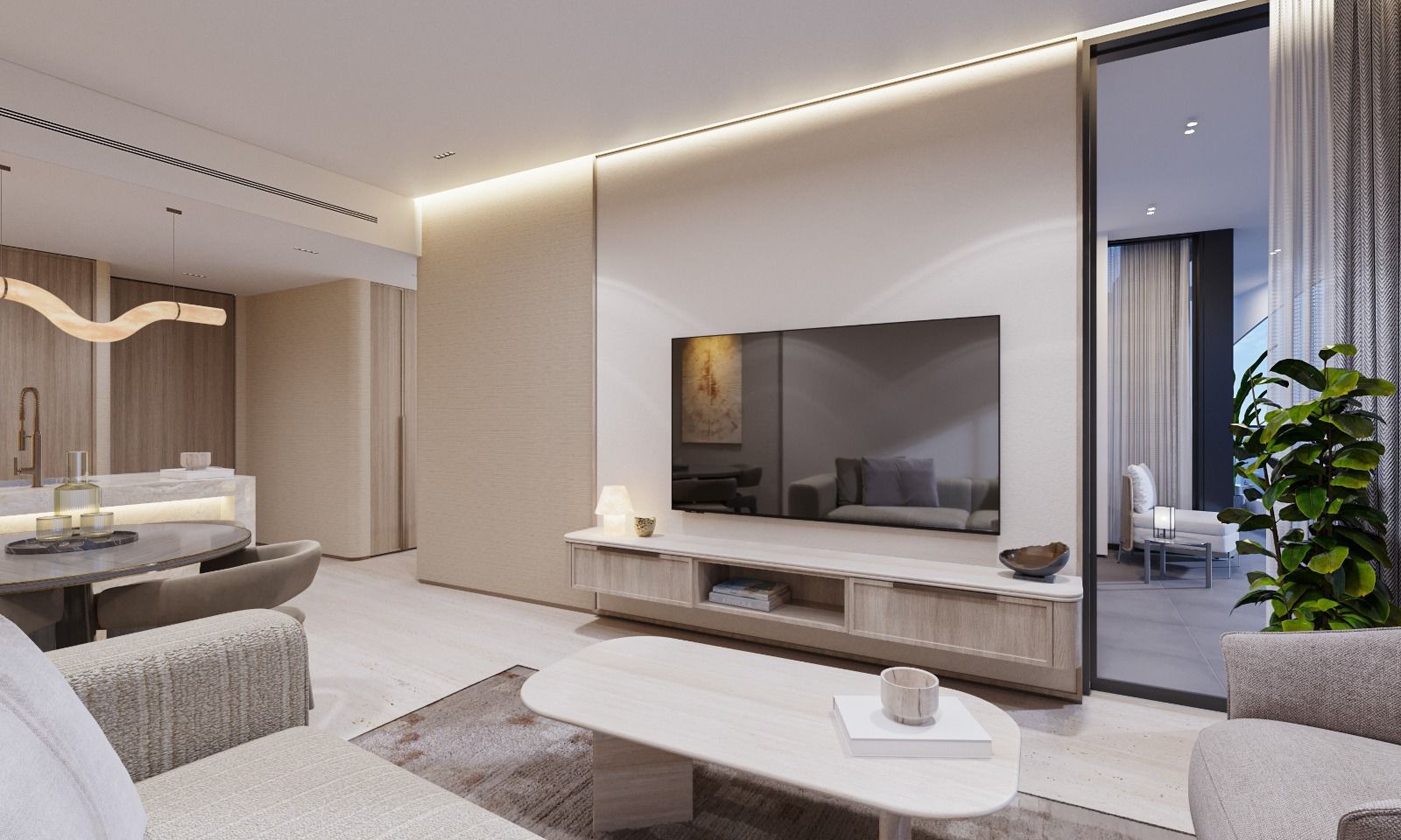 the living room view of 1 bedroom apartment in dusit thani residence